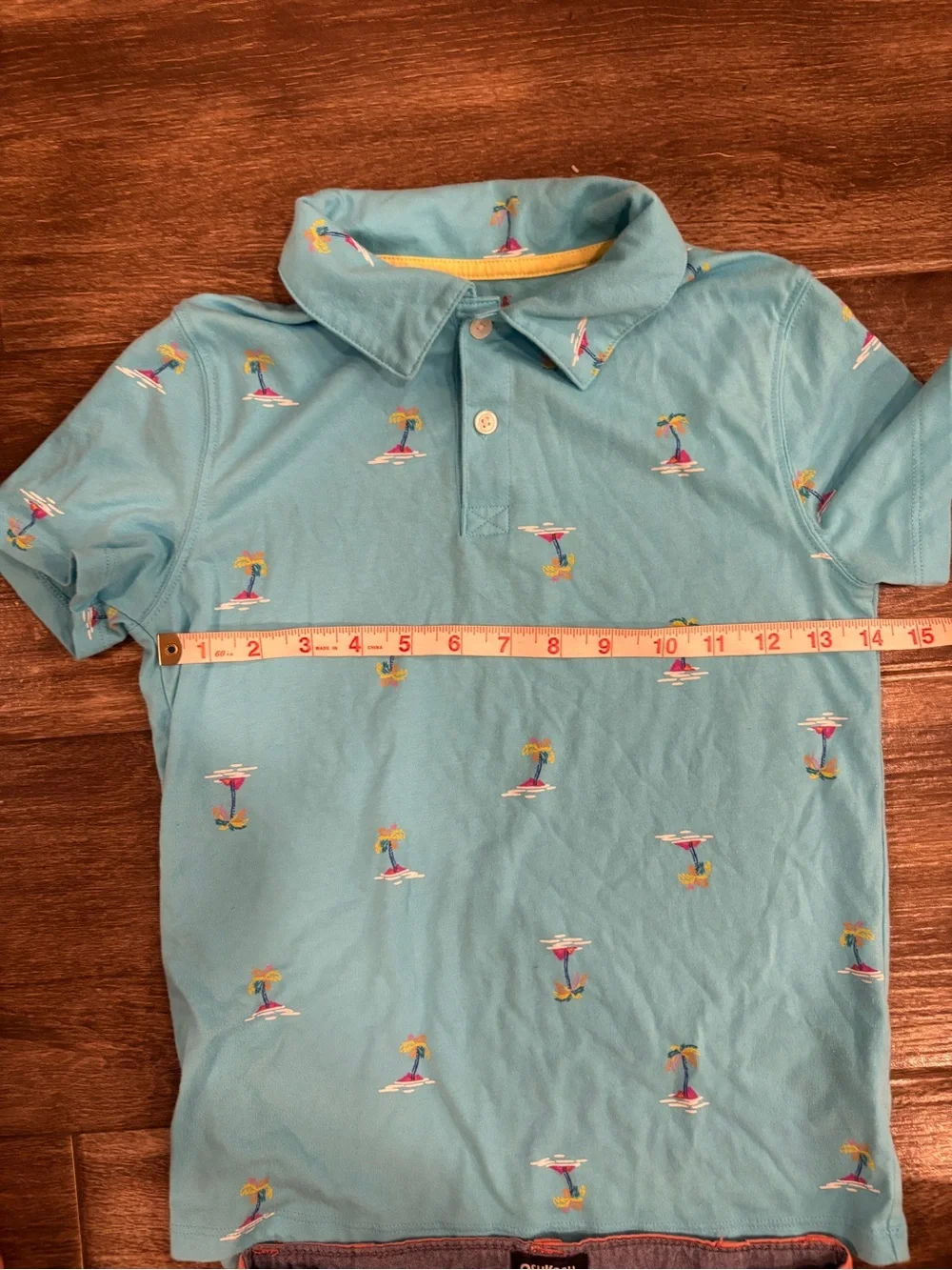 OshKosh B'gosh Boys Sz 8 Shorts & Light Blue Polo Shirt with Palm Print Set